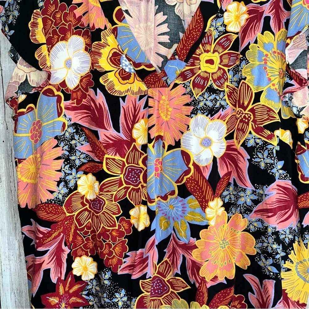 Rachel Rachel Roy Floral Boho Flutter Sleeve Rayon Blouse 1X Plus - Picture 3 of 4